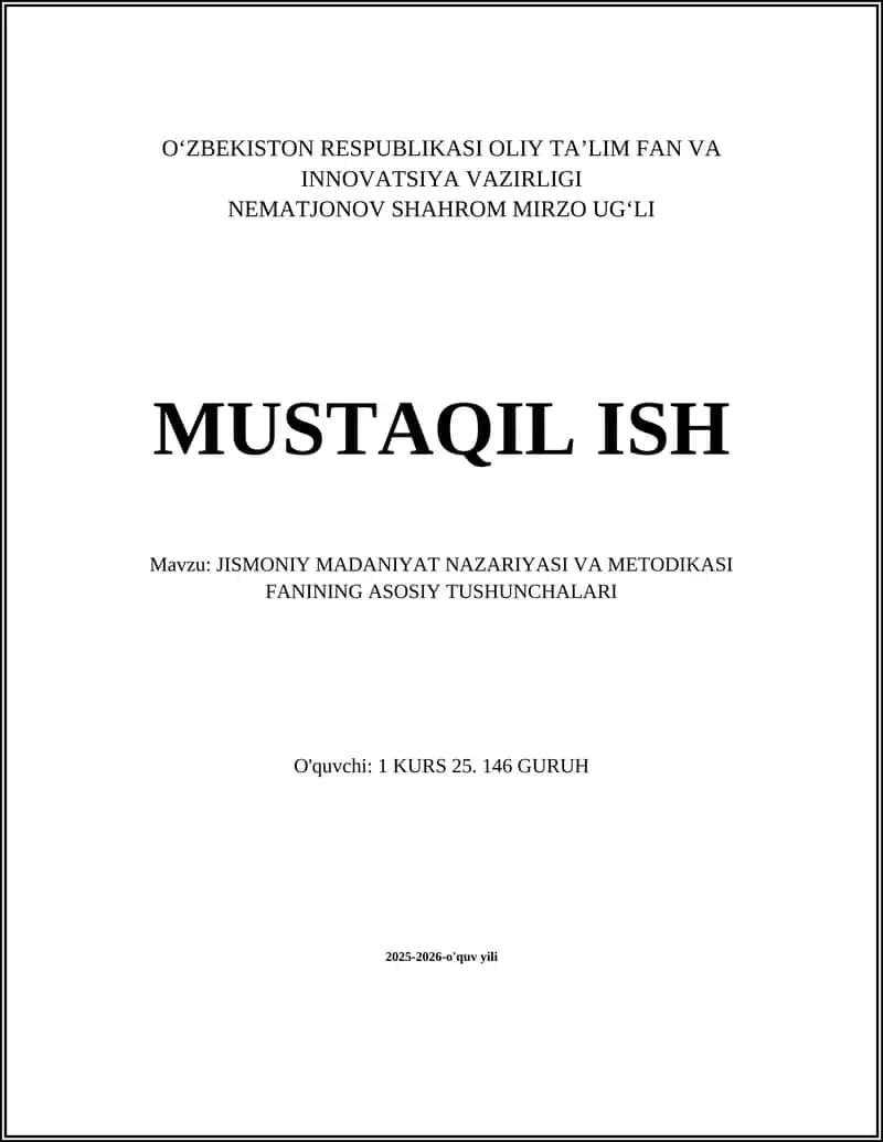 JISMONIY MADANIYAT NAZARIYASI VA METODIKASI FANINING ASOSIY TUSHUNCHALARI