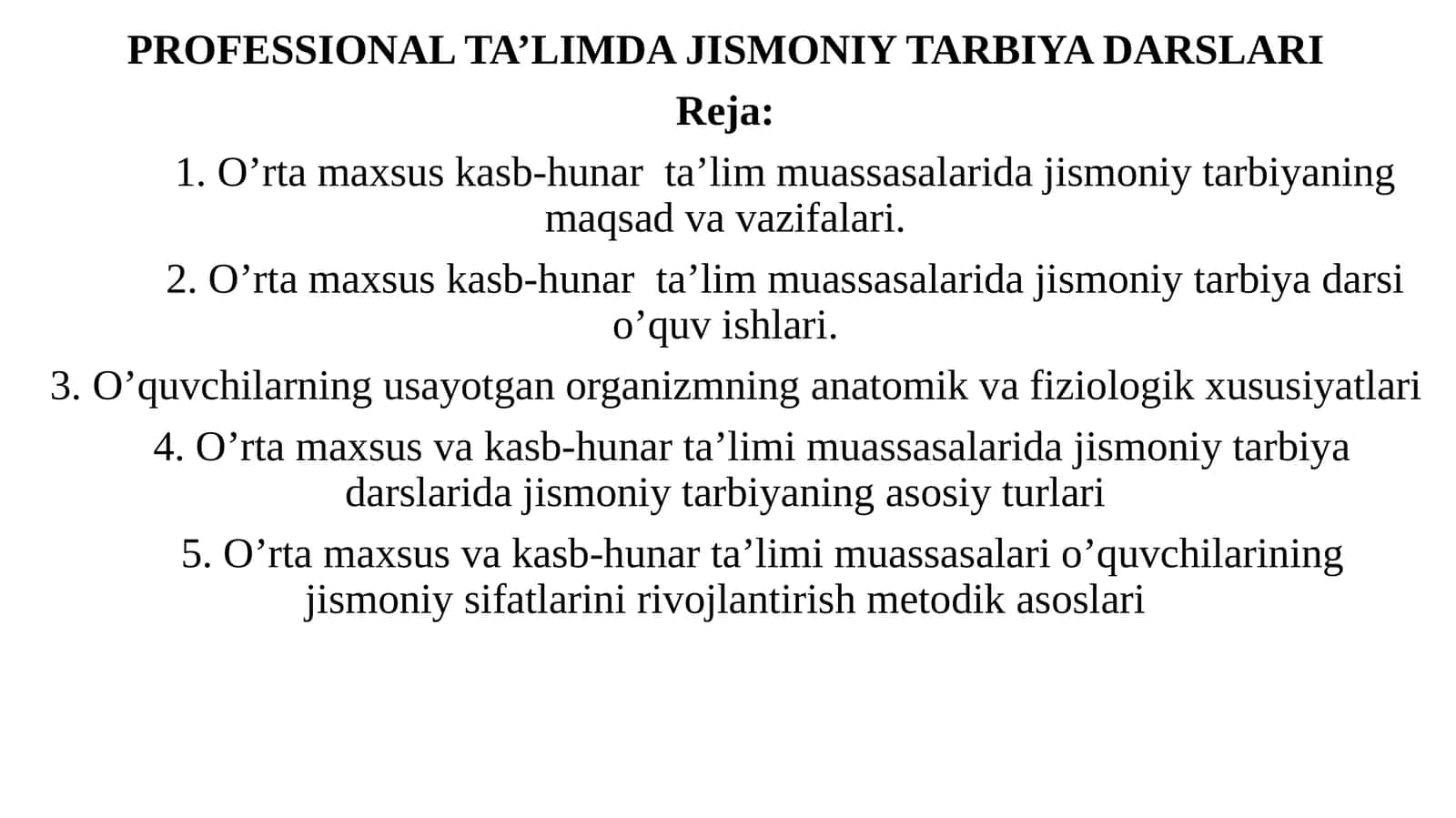 PROFESSIONALTA’LIMDA JISMONIY TARBIYADARSLARI