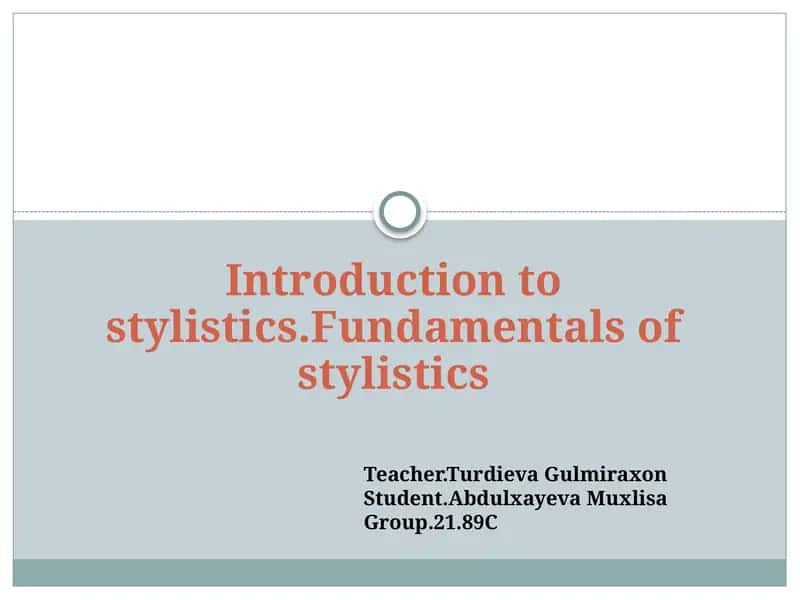 Introduction to stylistics. Fundamentals of stylistics