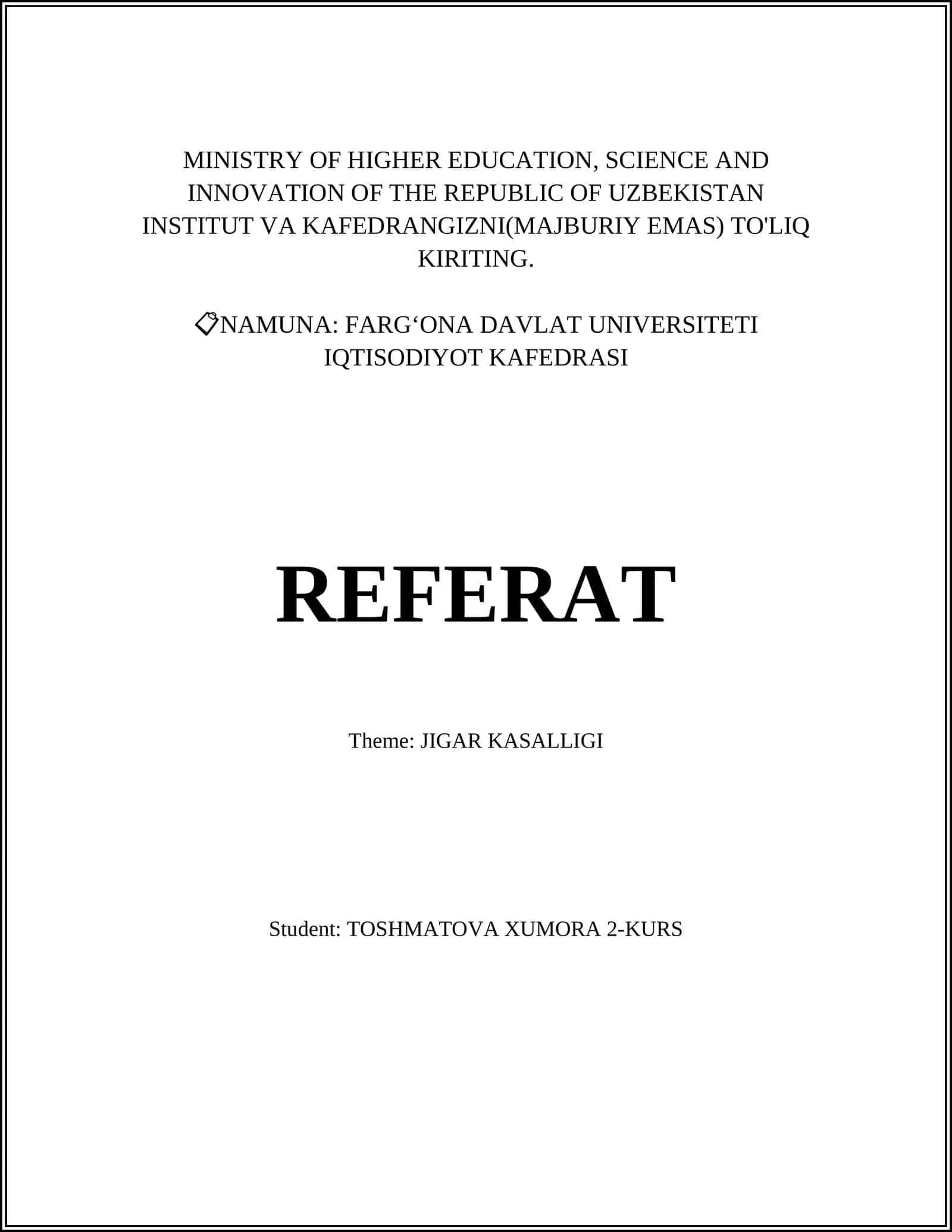 Referat – Jigar Kasalligi