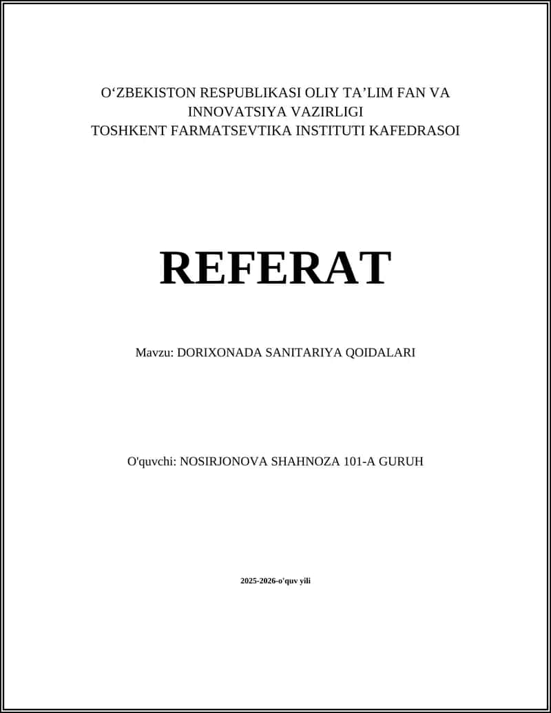 DORIXONADA SANITARIYA QOIDALARI