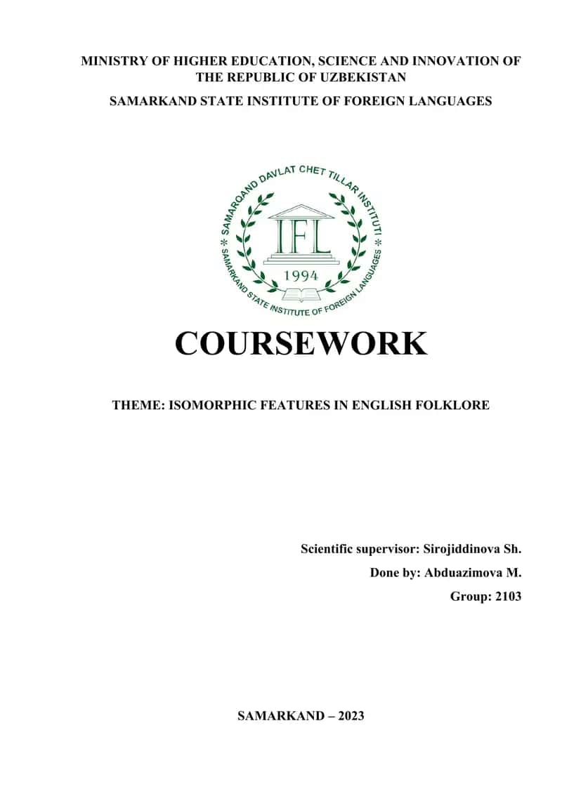Coursework on Isomorphic Features in English Folklore