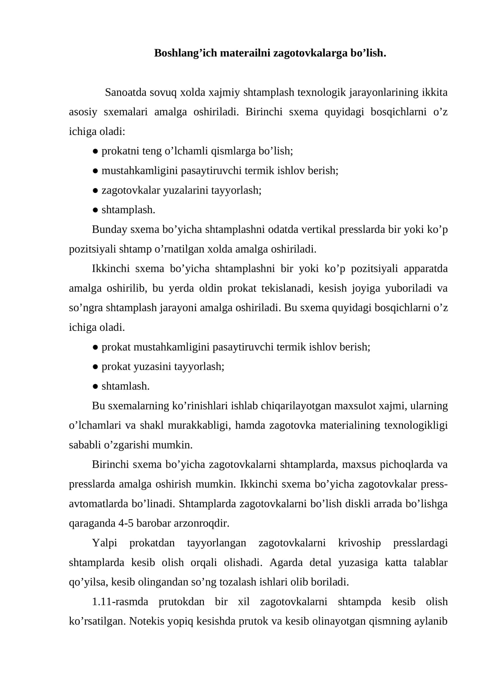 Boshlang’ich materailni zagotovkalarga bo’lish