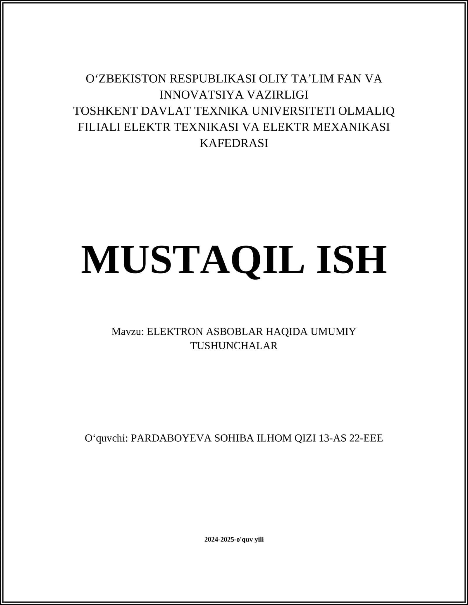 ELEKTRON ASBOBLAR HAQIDA UMUMIY TUSHUNCHALAR