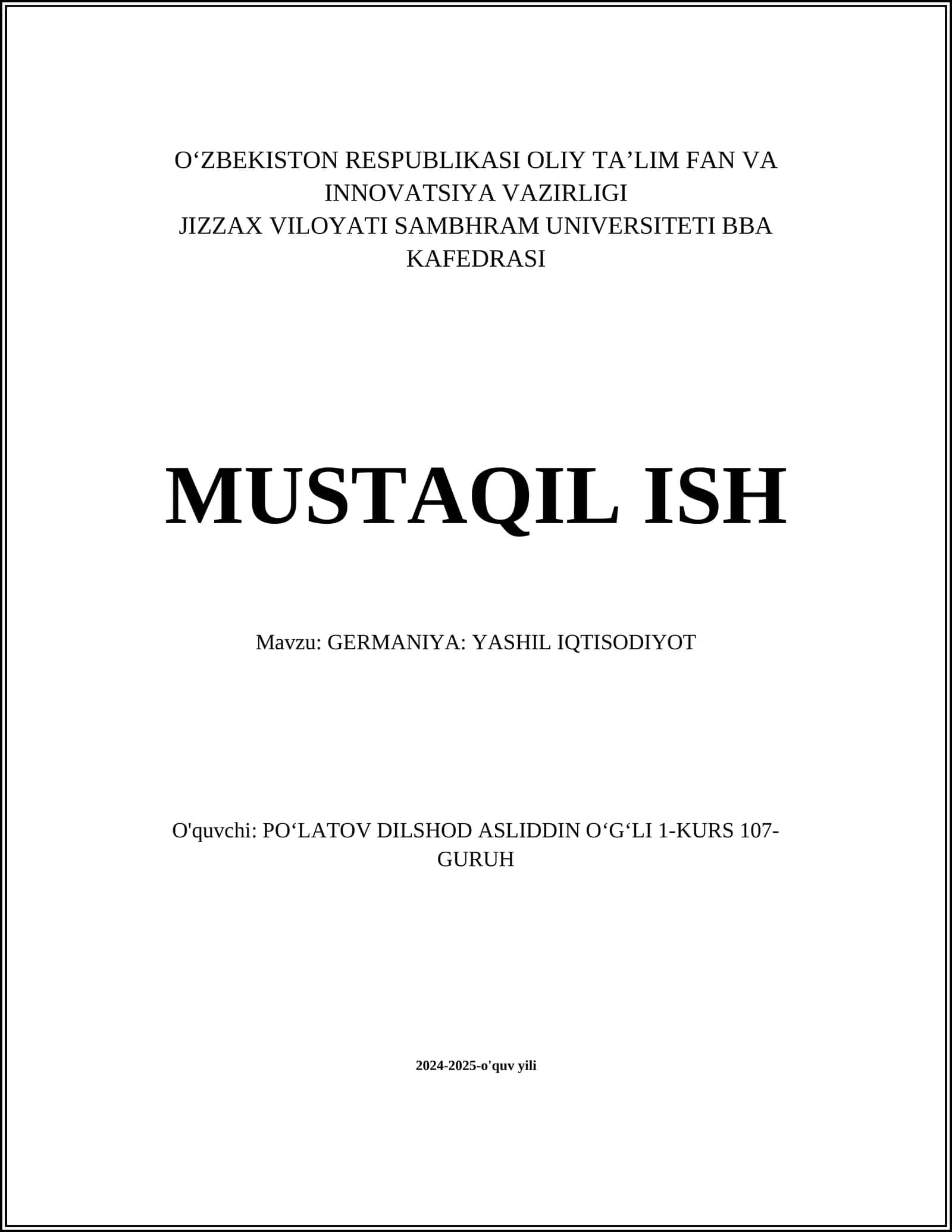 GERMANIYA: YASHIL IQTISODIYOT