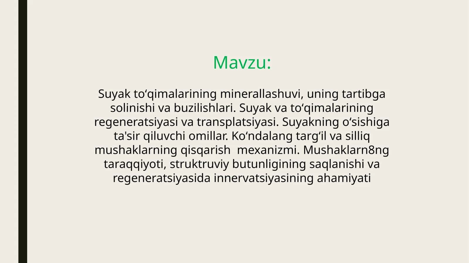 Suyak toʻqimalarining minerallashuvi, uning tartibga solinishi va buzilishlari.