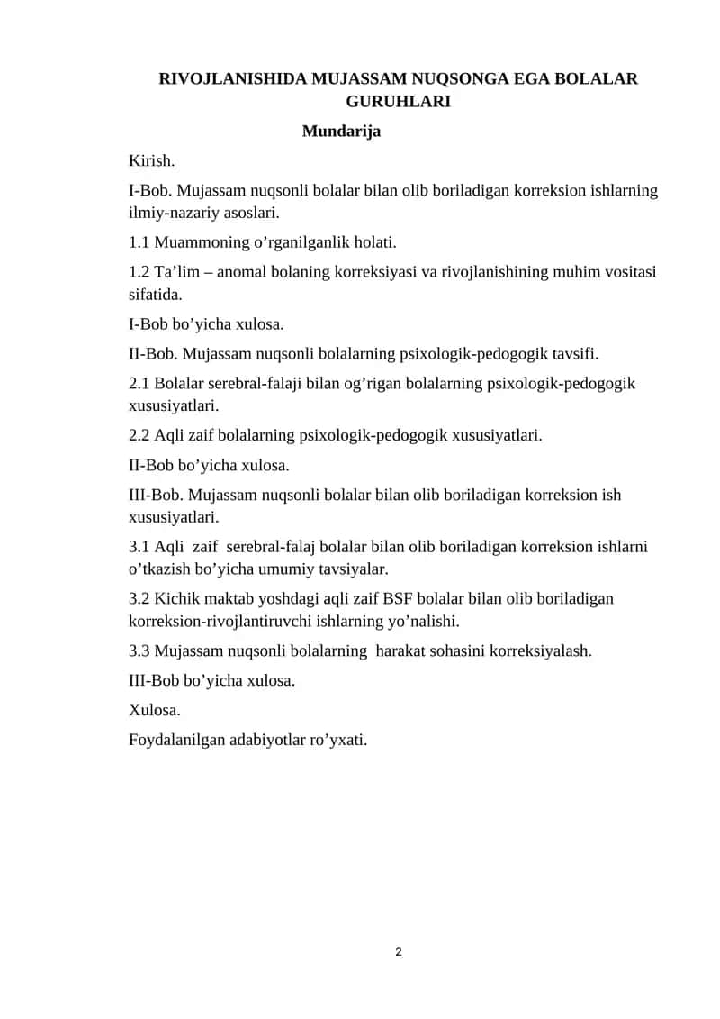 RIVOJLANISHIDA MUJASSAM NUQSONGA EGA BOLALAR GURUHLARI