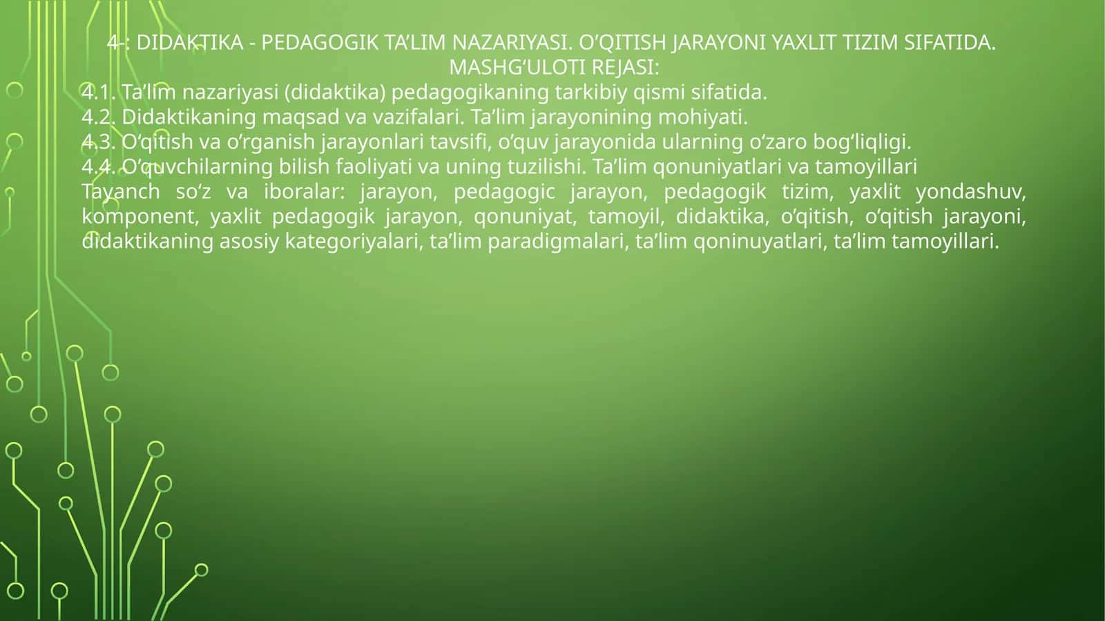 DIDAKTIKA - PEDAGOGIK TA’LIM NAZARIYASI