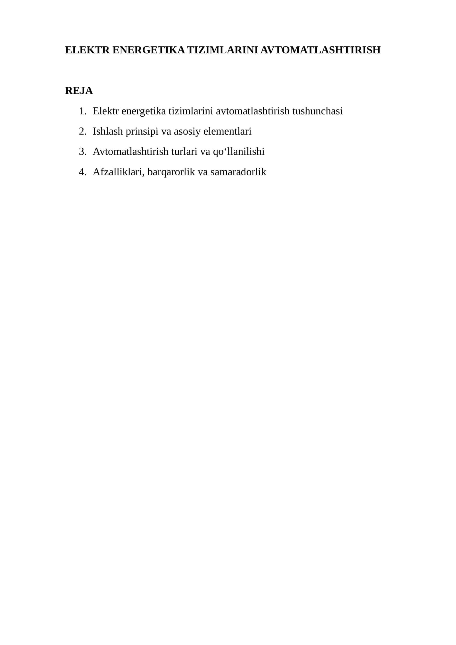 Elektr energetika tizimlarini avtomatlashtirish