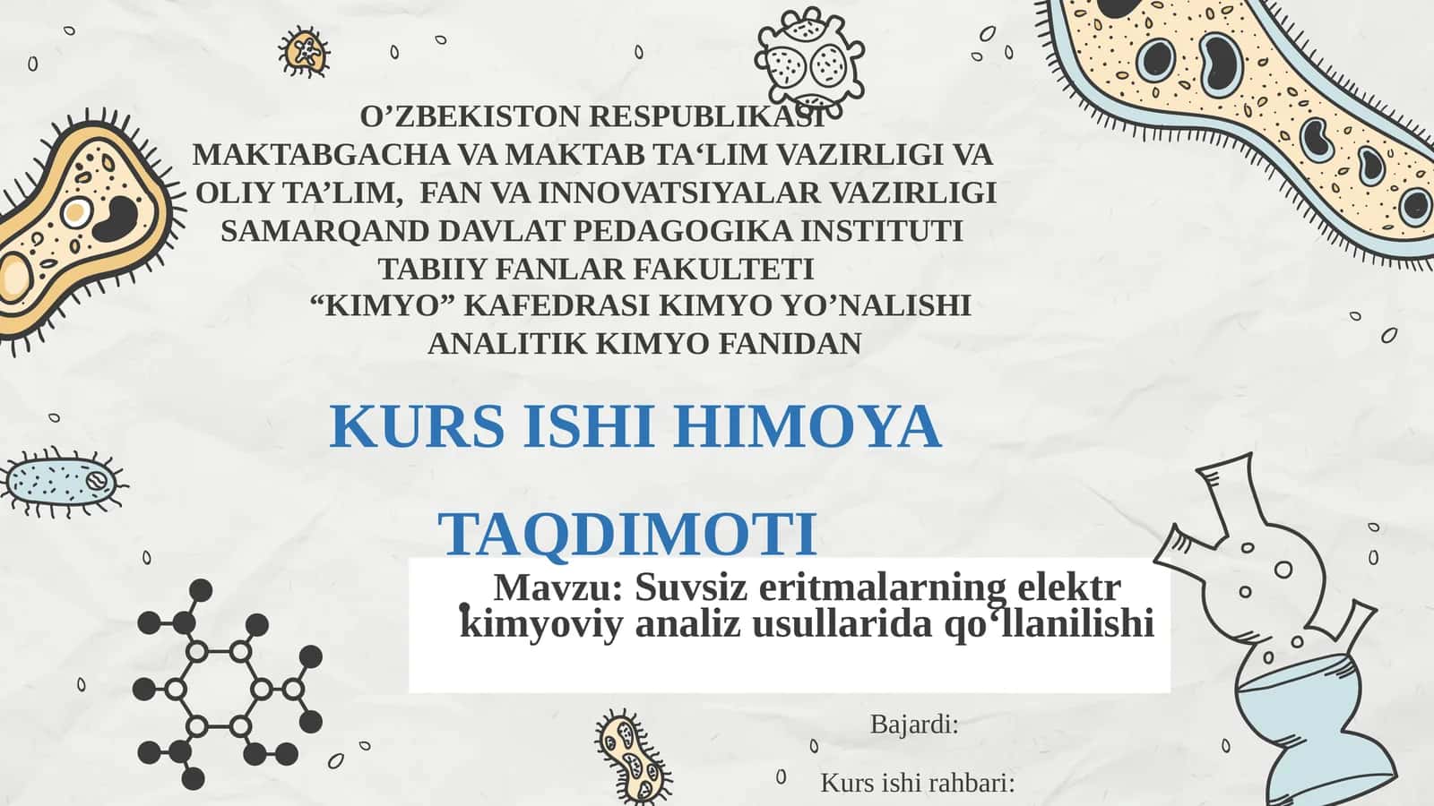Suvsizeritmalarning elektirkimyoviy analiz usullari