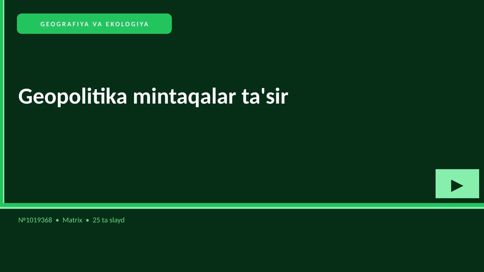 GEOGRAFIYA VA EKOLOGIYA