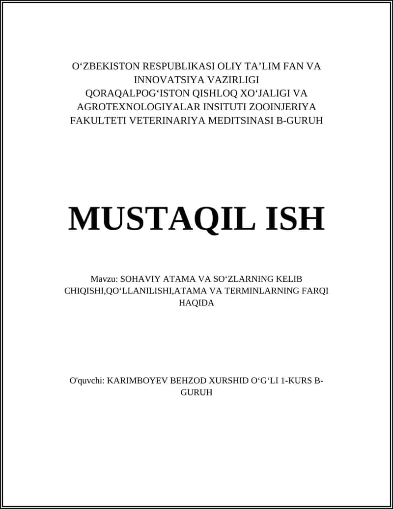 SOHAVIY ATAMA VA SOʻZLARNING KELIB CHIQISHI,QOʻLLANILISHI,ATAMA VA TERMINLARNING FARQI HAQIDA