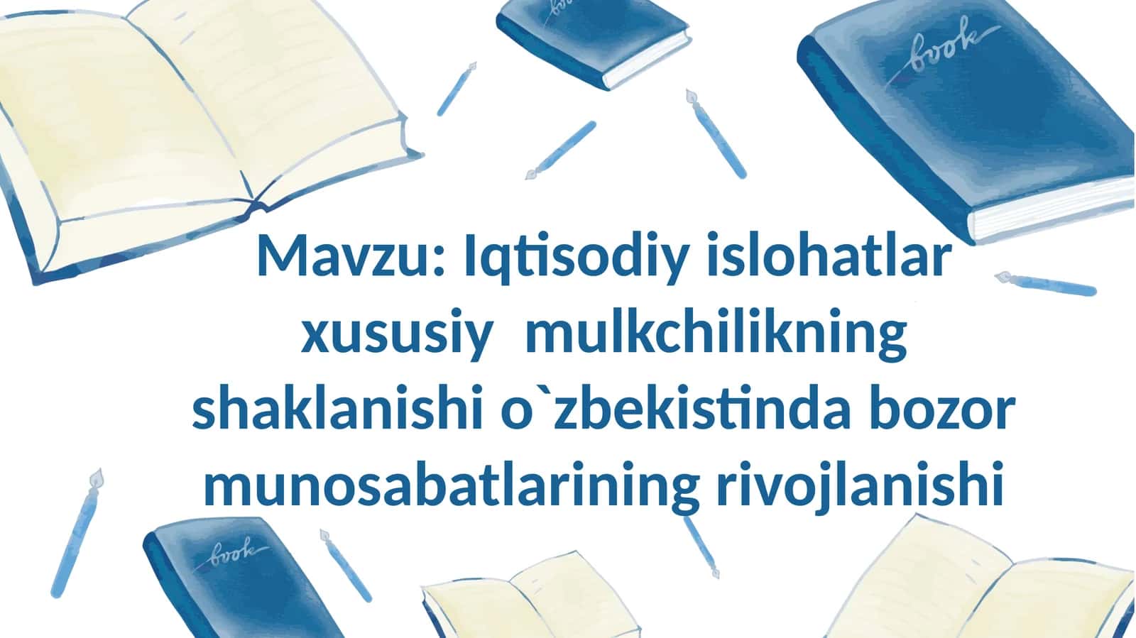 Iqtisodiy islohatlar xususiy mulkchilikning shaklanishi o`zbekistinda bozor munosabatlarining rivoj