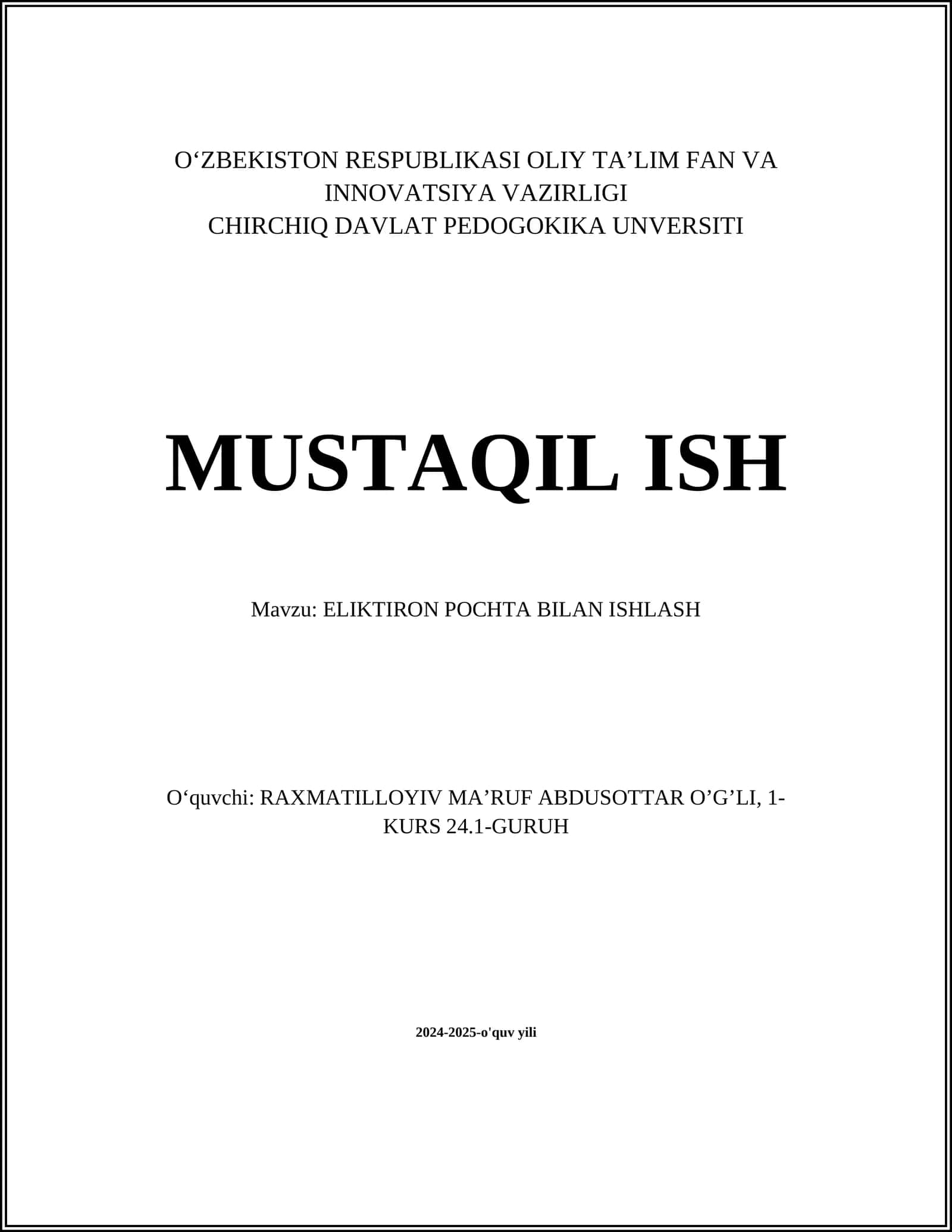 ELIKTIRON POCHTA BILAN ISHLASH