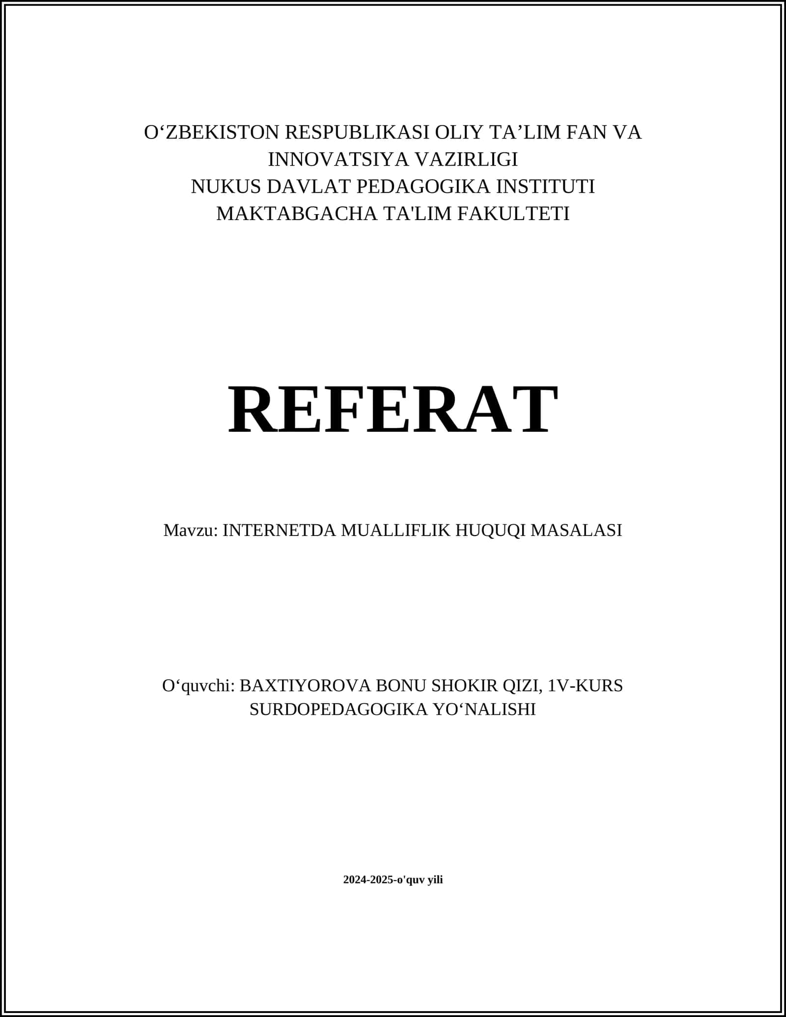 INTERNETDA MUALLIFLIK HUQUQI MASALASI