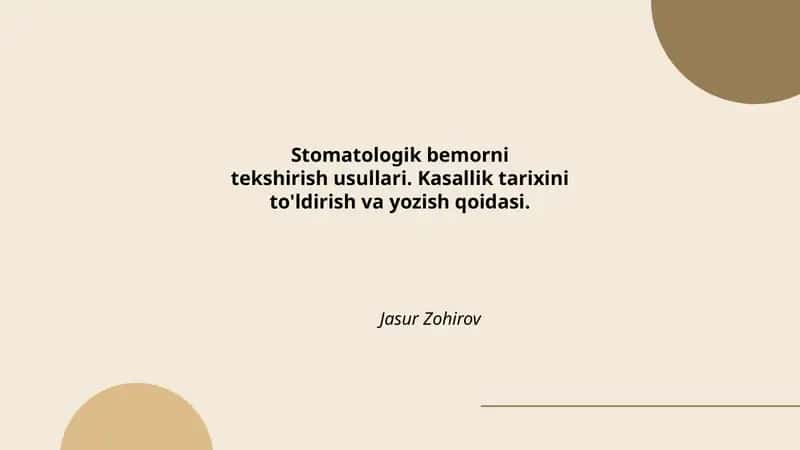 Stomatologik bemorni tekshirish usullari