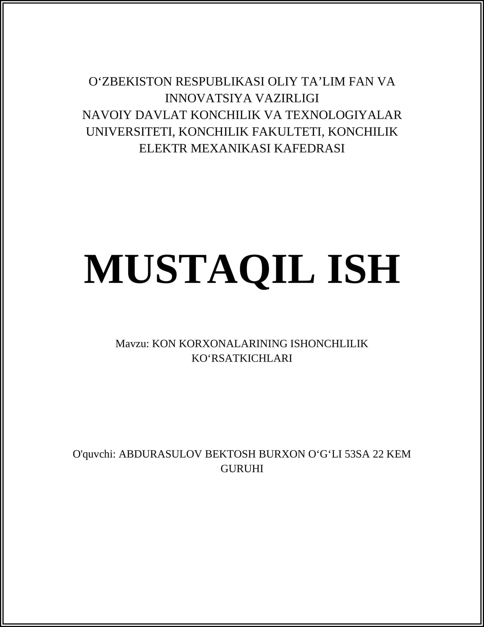 KON KORXONALARINING ISHONCHLILIK KOʻRSATKICHLARI