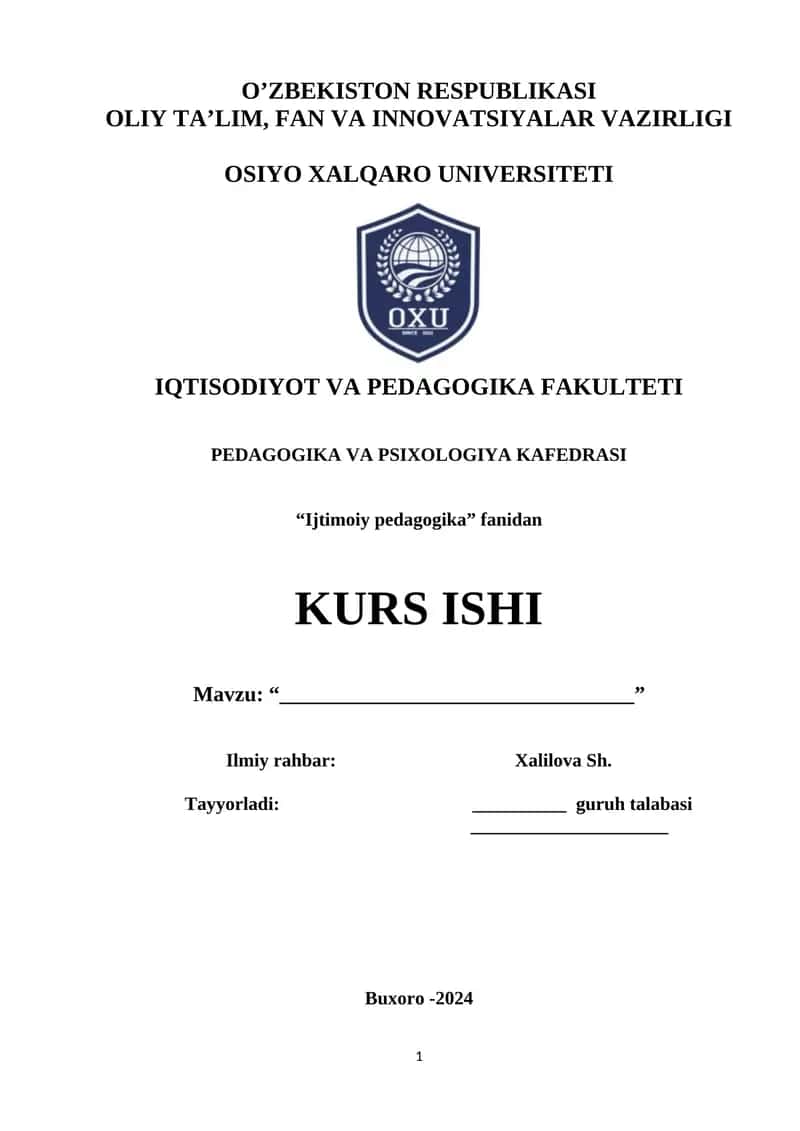 Ijtimoiy pedagogika kurs ishi