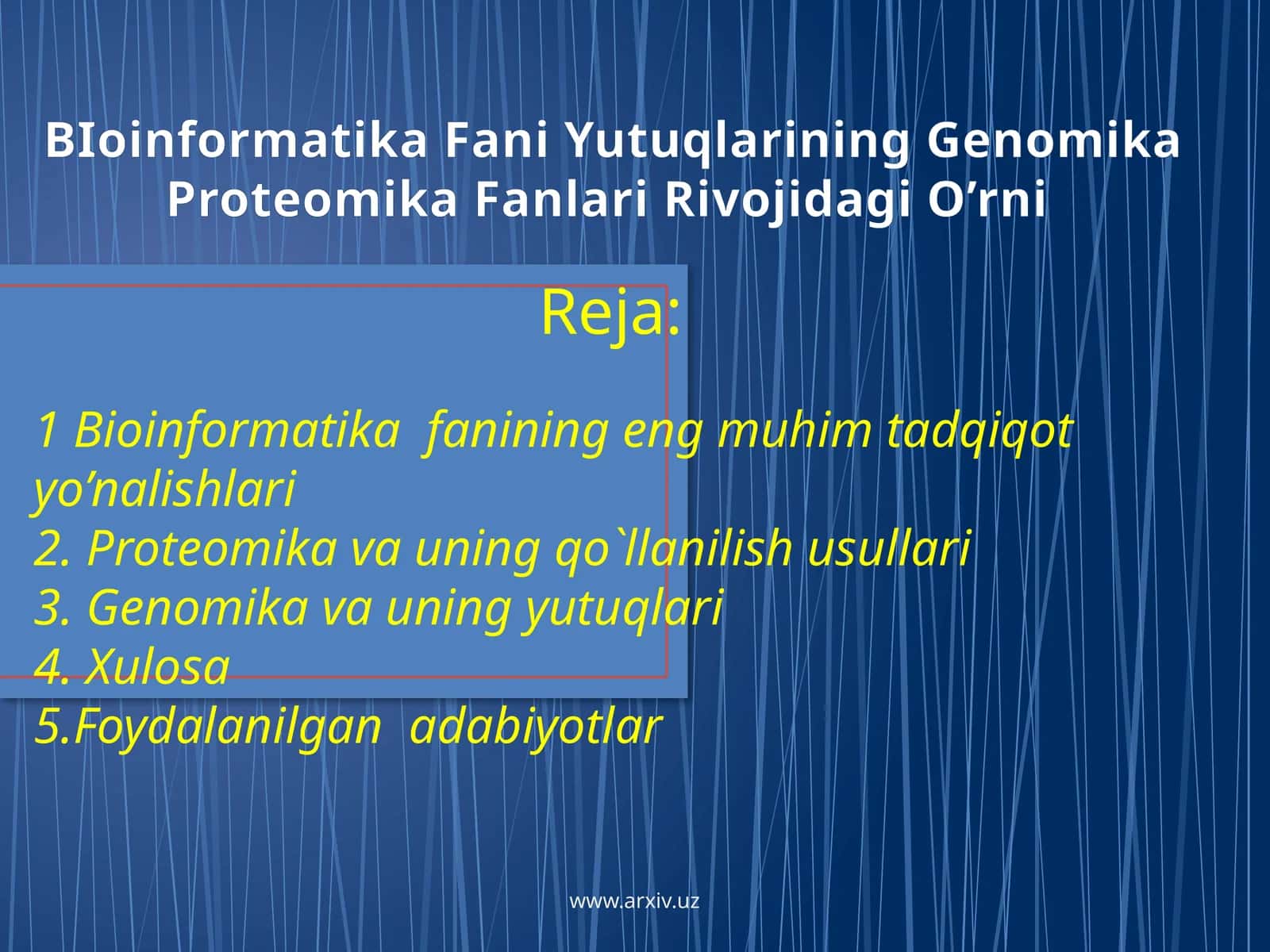 BIoinformatika Fani Yutuqlarining Genomika Proteomika Fanlari Rivojidagi O'rni