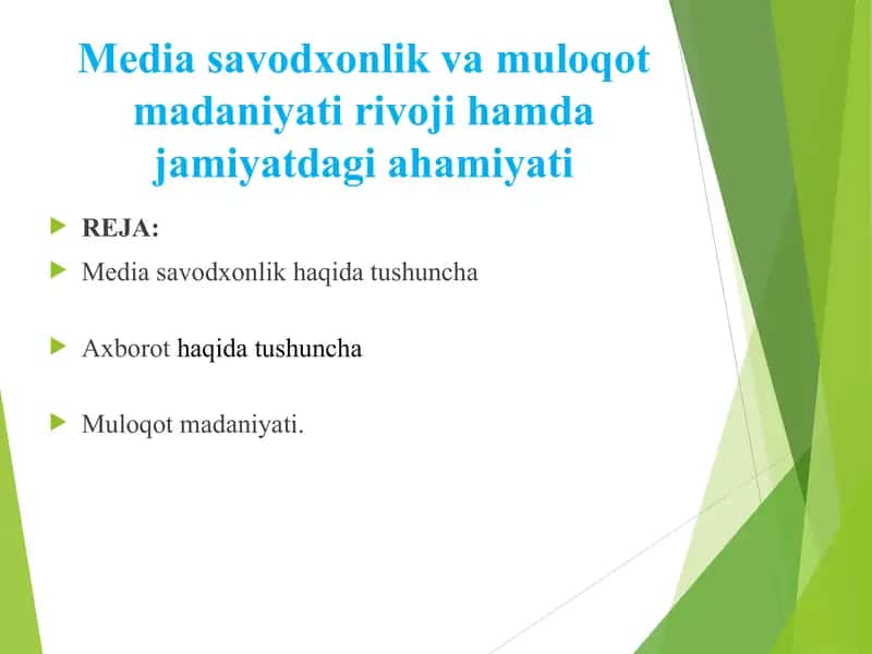Media savodxonlik va muloqot madaniyati rivoji hamda jamiyatdagi ahamiyati