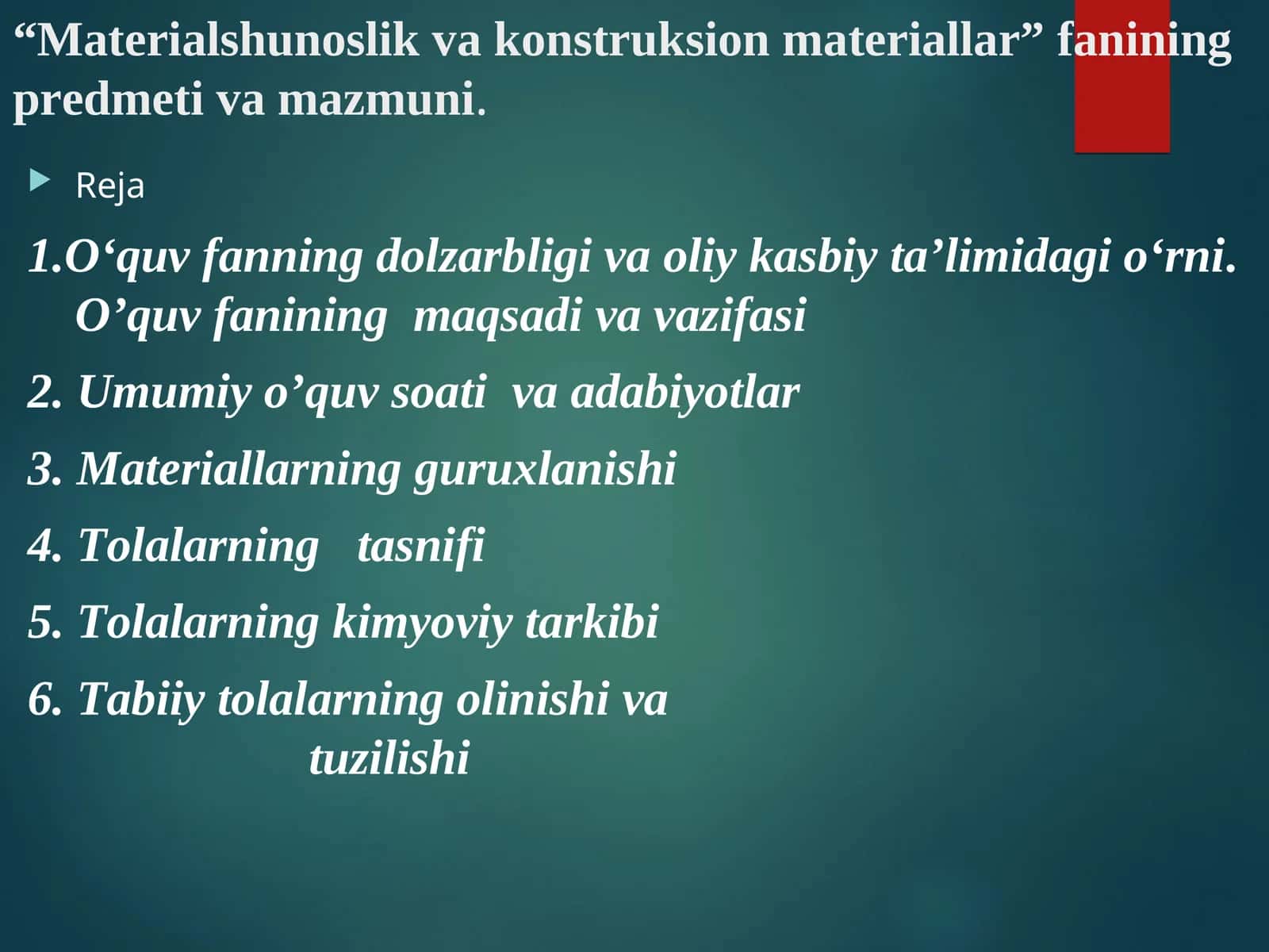 Materialshunoslik va konstruksion materiallar