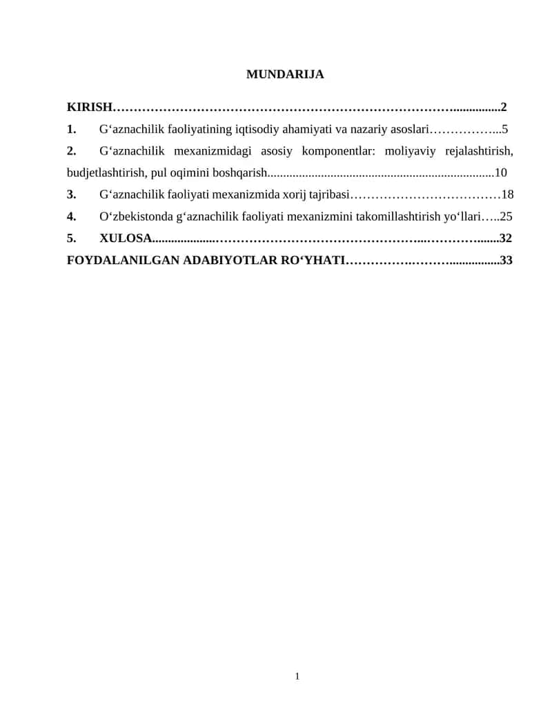 G'aznachilik faoliyati mexanizmi