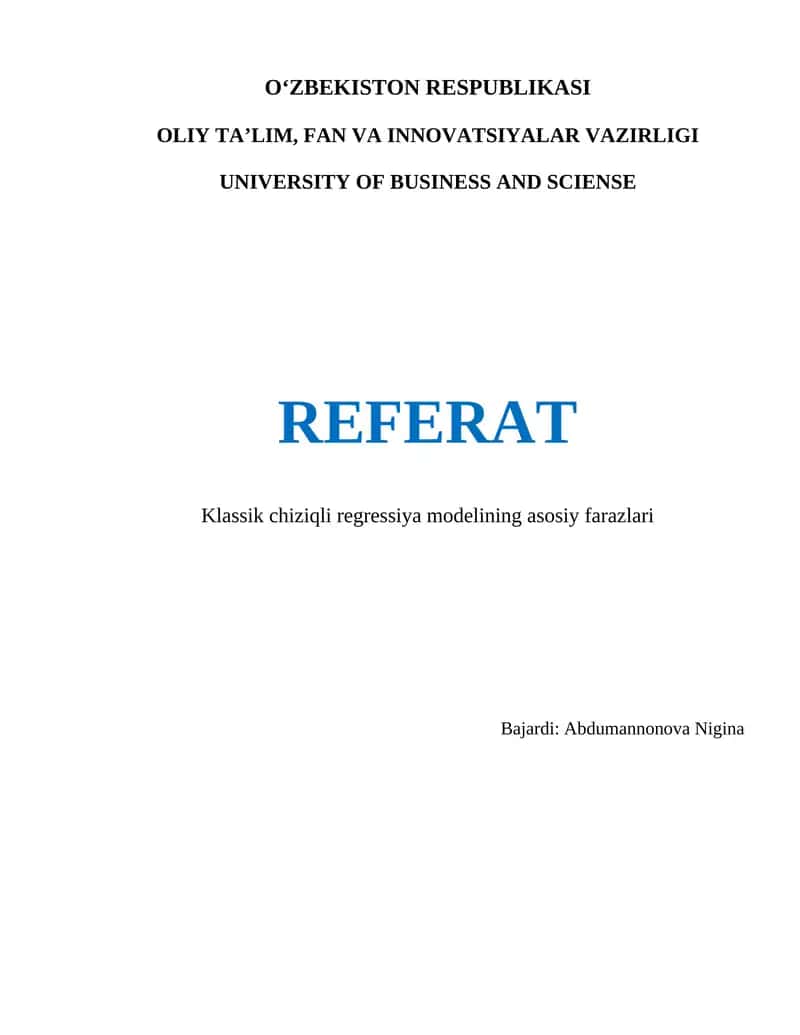 Klassik chiziqli regressiya modelining asosiy farazlari