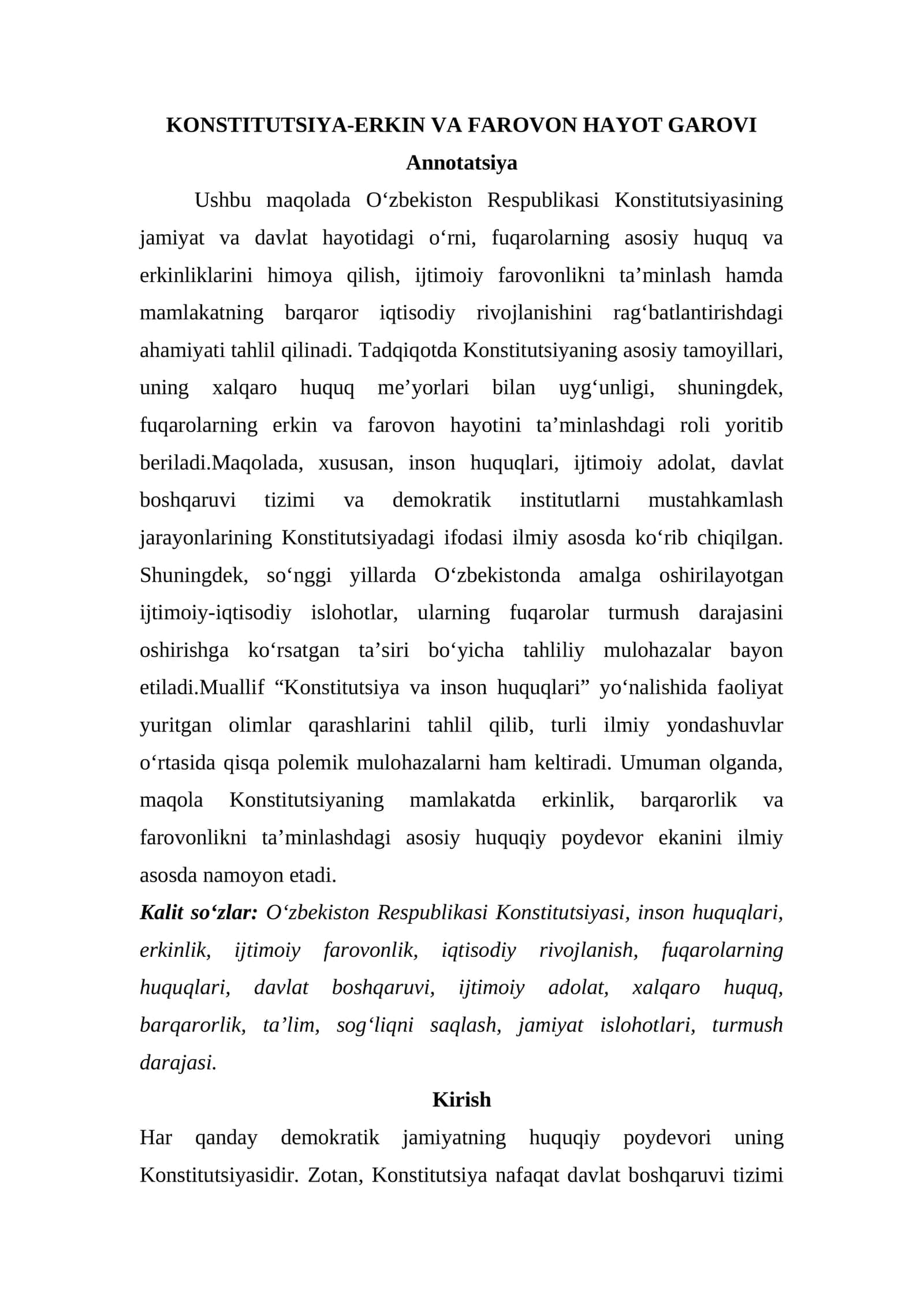 KONSTITUTSIYA-ERKIN VA FAROVON HAYOT GAROVI