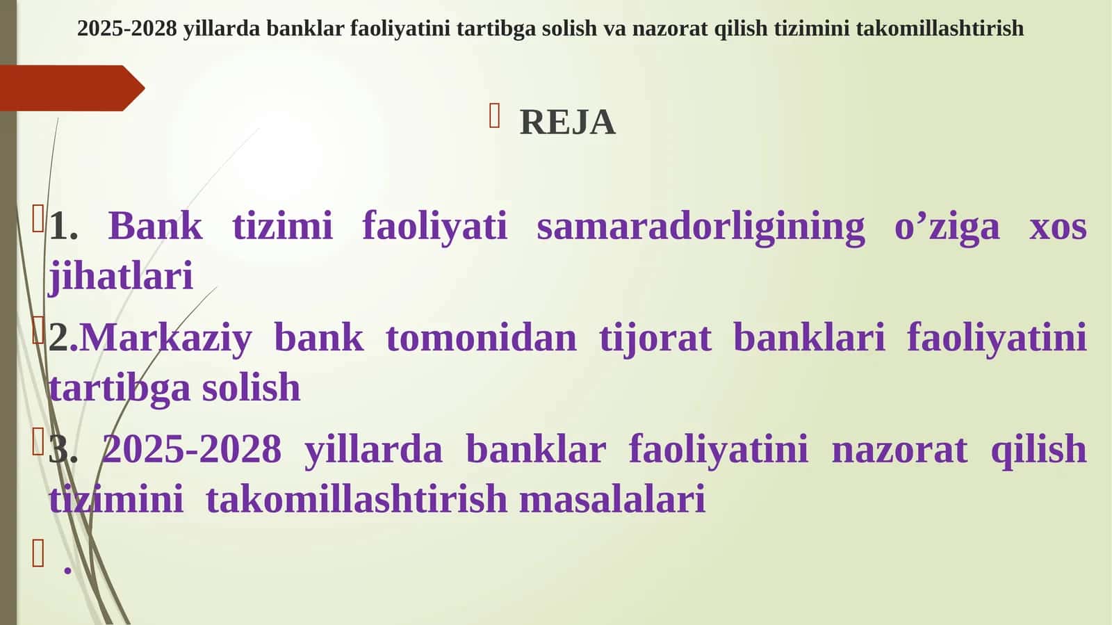 Bank sohasidagi faoliyatini tartibga solish
