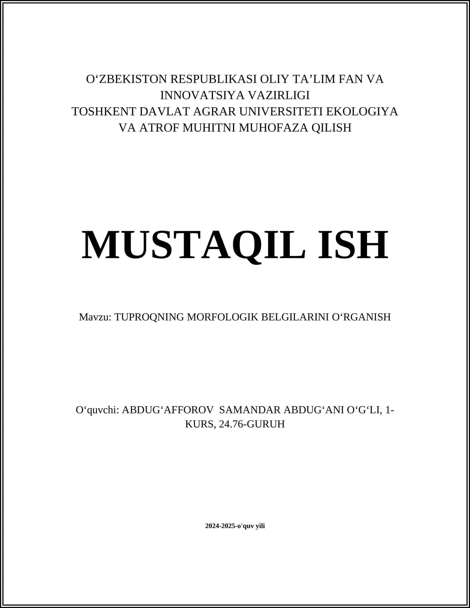 Tuproqning MORFOLOGIK BELGILARINI OʻRGANISH