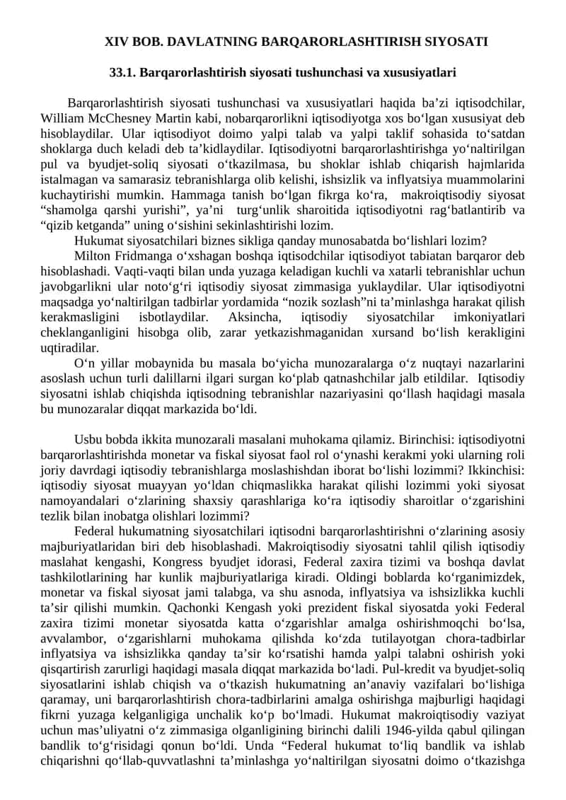 davlatning barqarorlashtirish siyosati