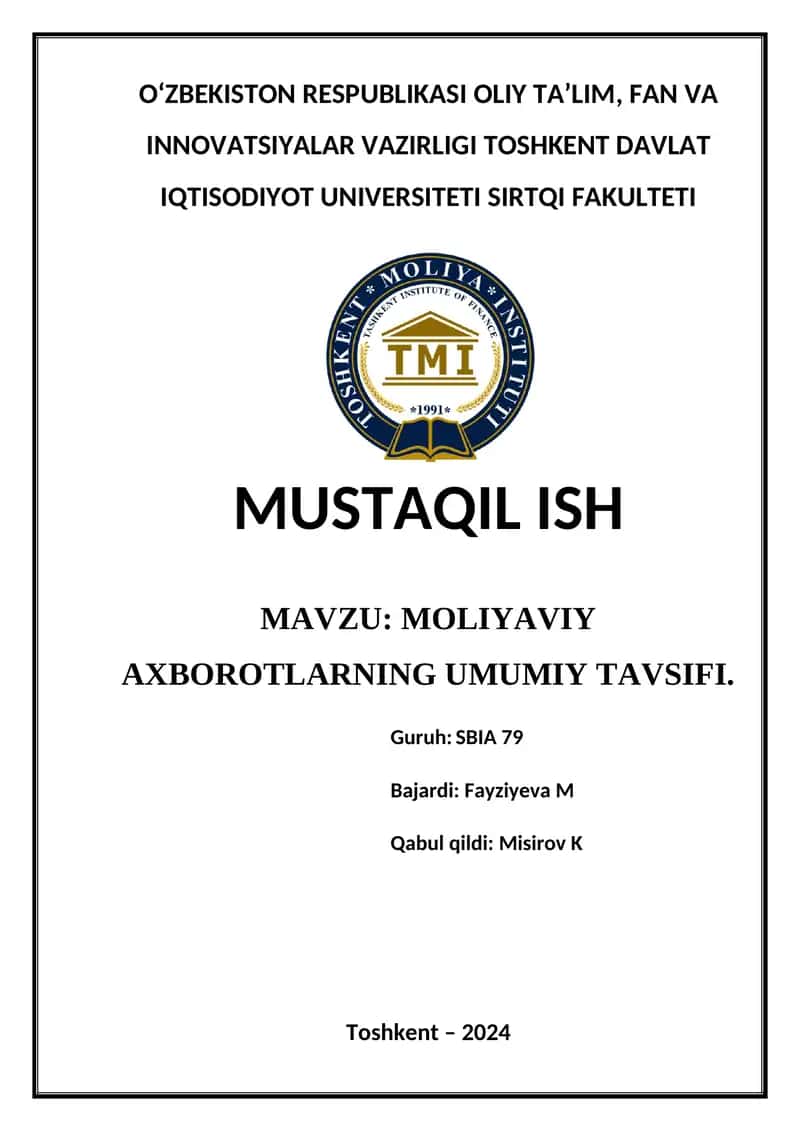 Moliyaviy Axbarotlarning Umumiy Tavsifi