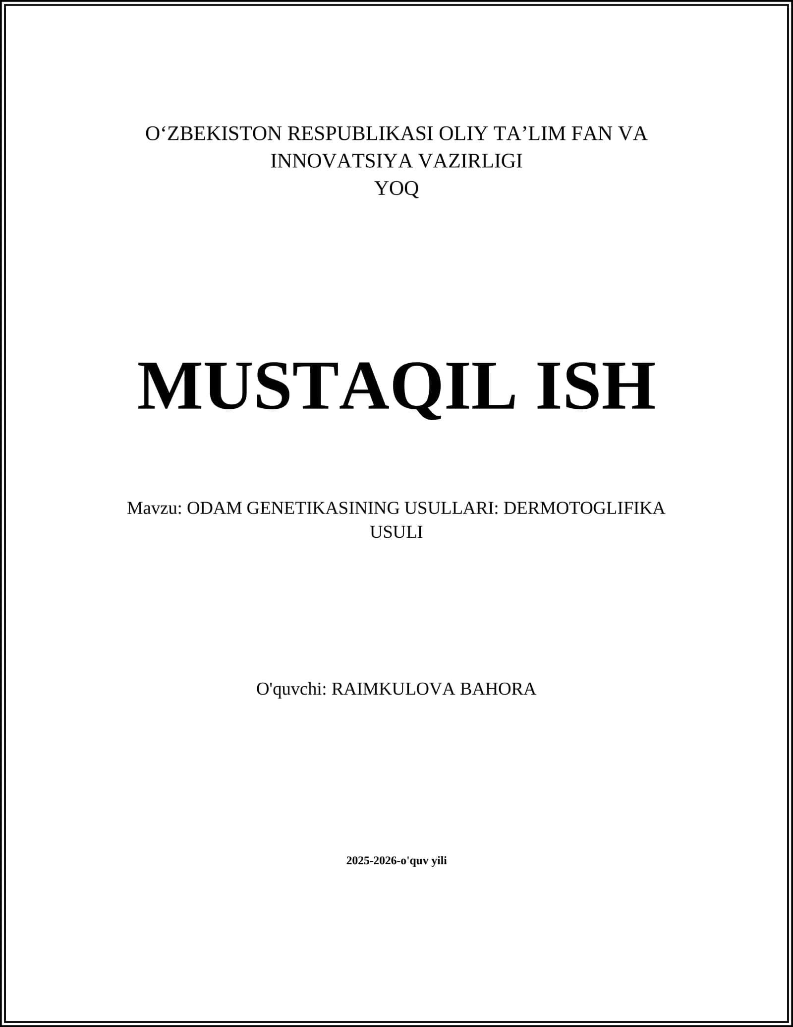 ODAM GENETIKASINING USULLARI: DERMOTOGLIFIKA USULI