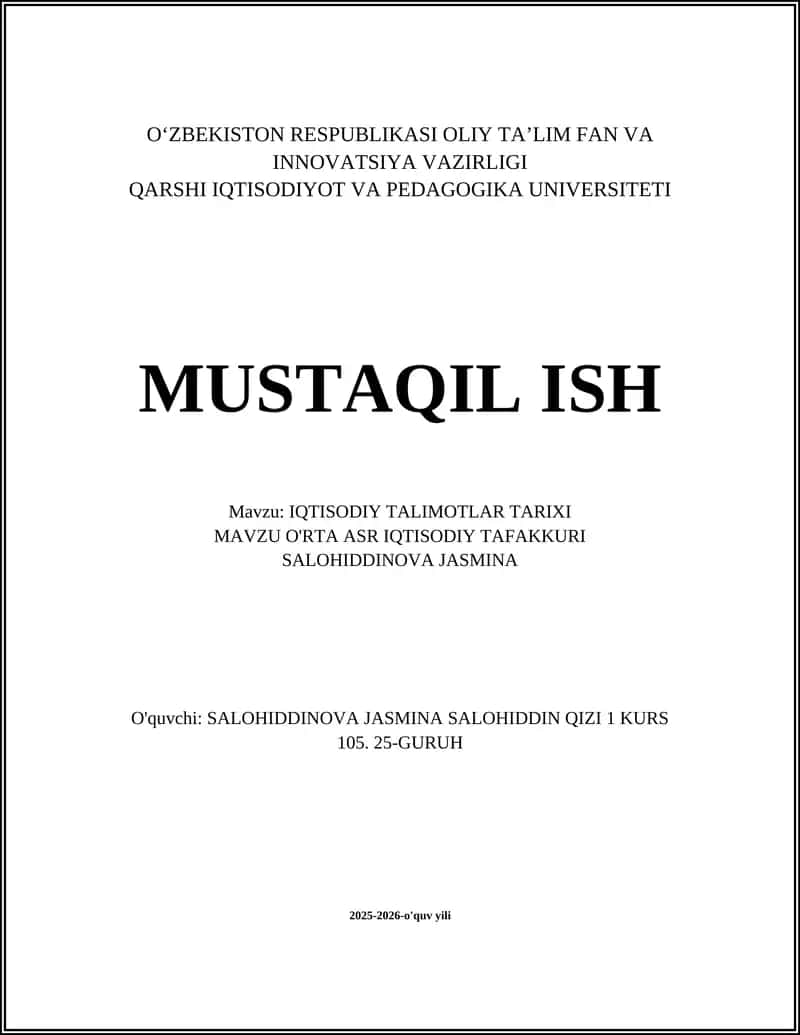 O'rta asr iqtisodiy tizimining umumiy xususiyatlari