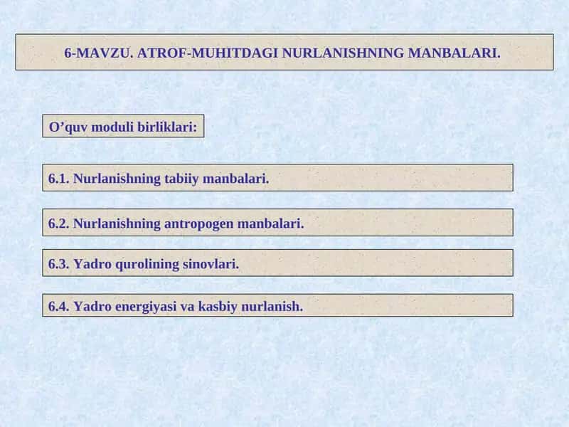 Nurlanishning antropogen manbalari
