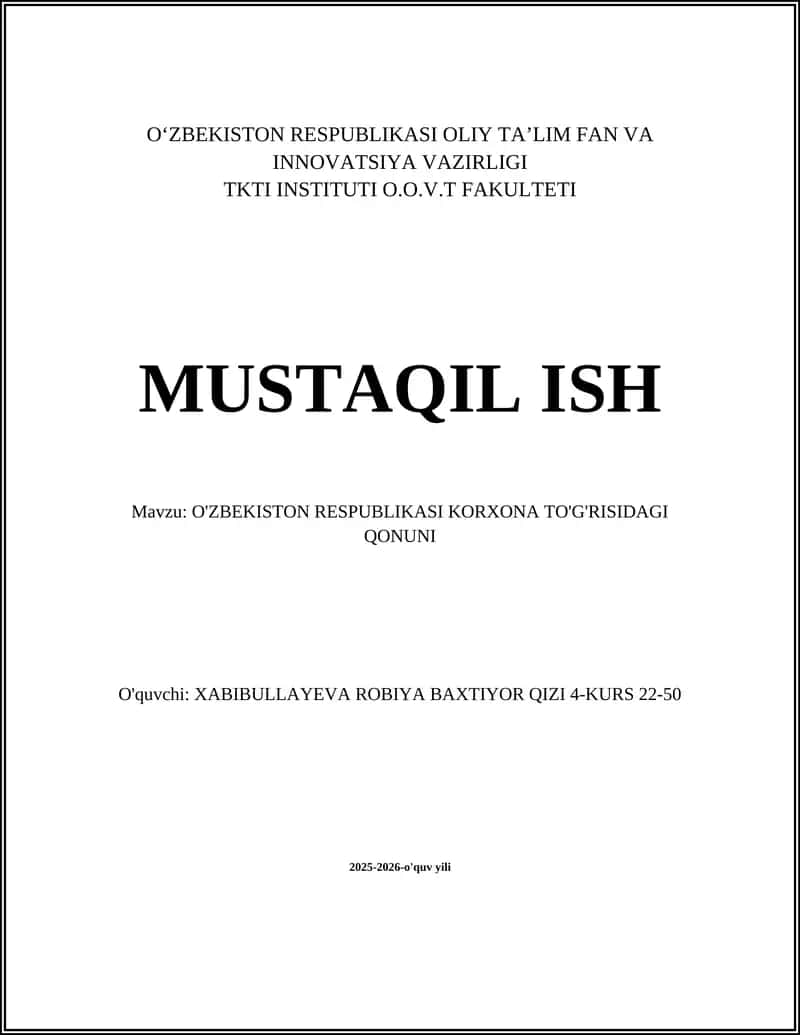 O'ZBEKISTON RESPUBLIKASI KORXONA TO'G'RISIDAGI QONUNI