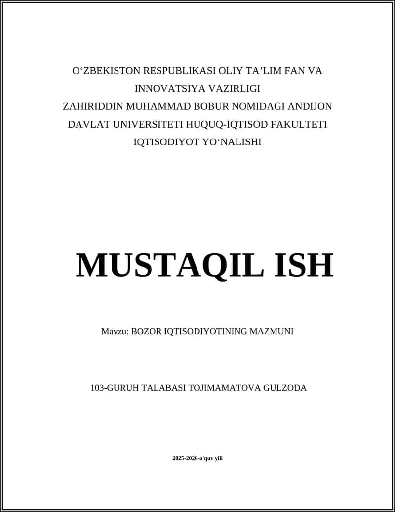 BOZOR IQTISODIYOTINING MAZMUNI