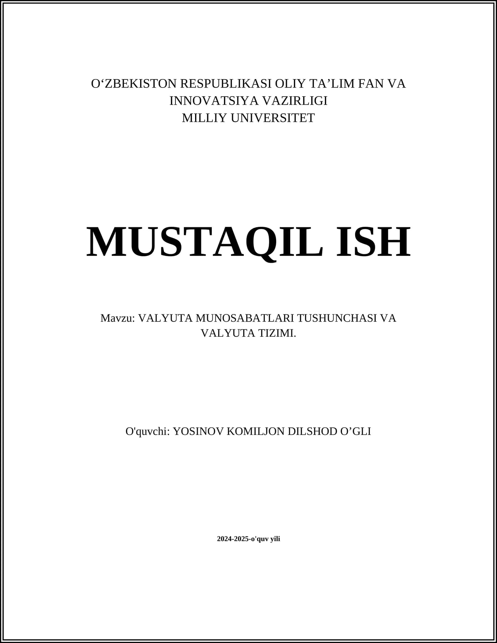 VALYUTA MUNOSABATLARI TUSHUNCHASI VA VALYUTA TIZIMI