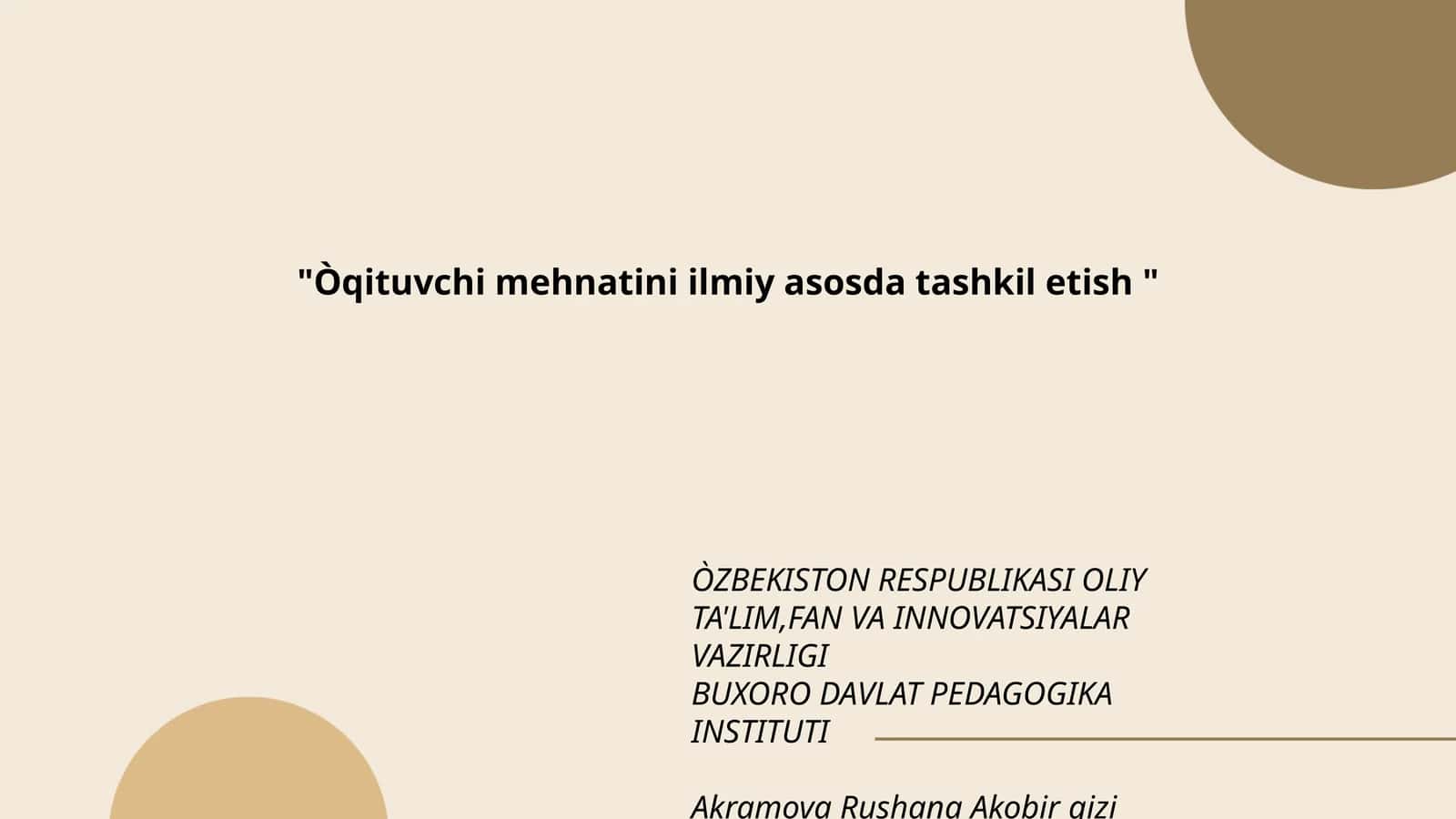Òqituvchi mehnatini ilmiy asosda tashkil etish