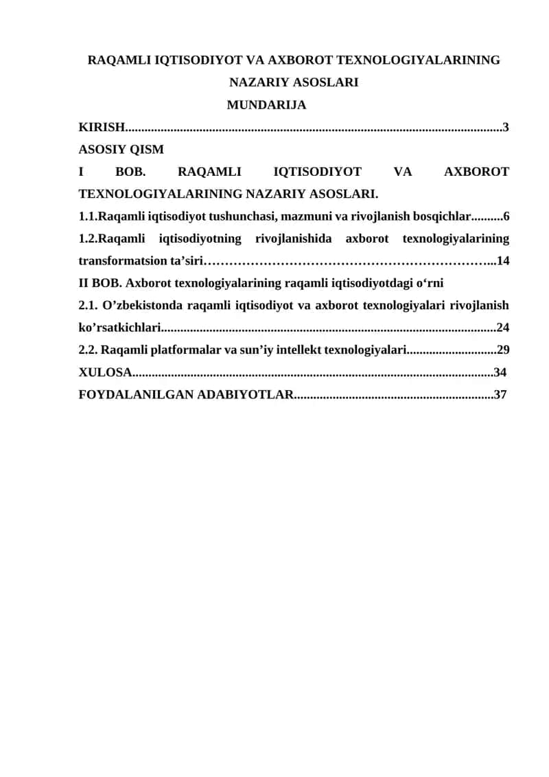 RAQAMLI IQTISODIYOT VA AXBOROT TEXNOLOGIYALARINING NAZARIY ASOSLARI