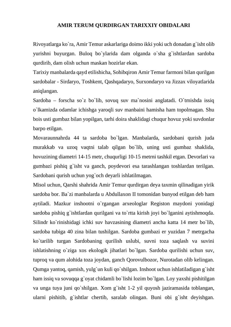 AMIR TERUM QURDIRGAN TARIXXIY OBIDALARI