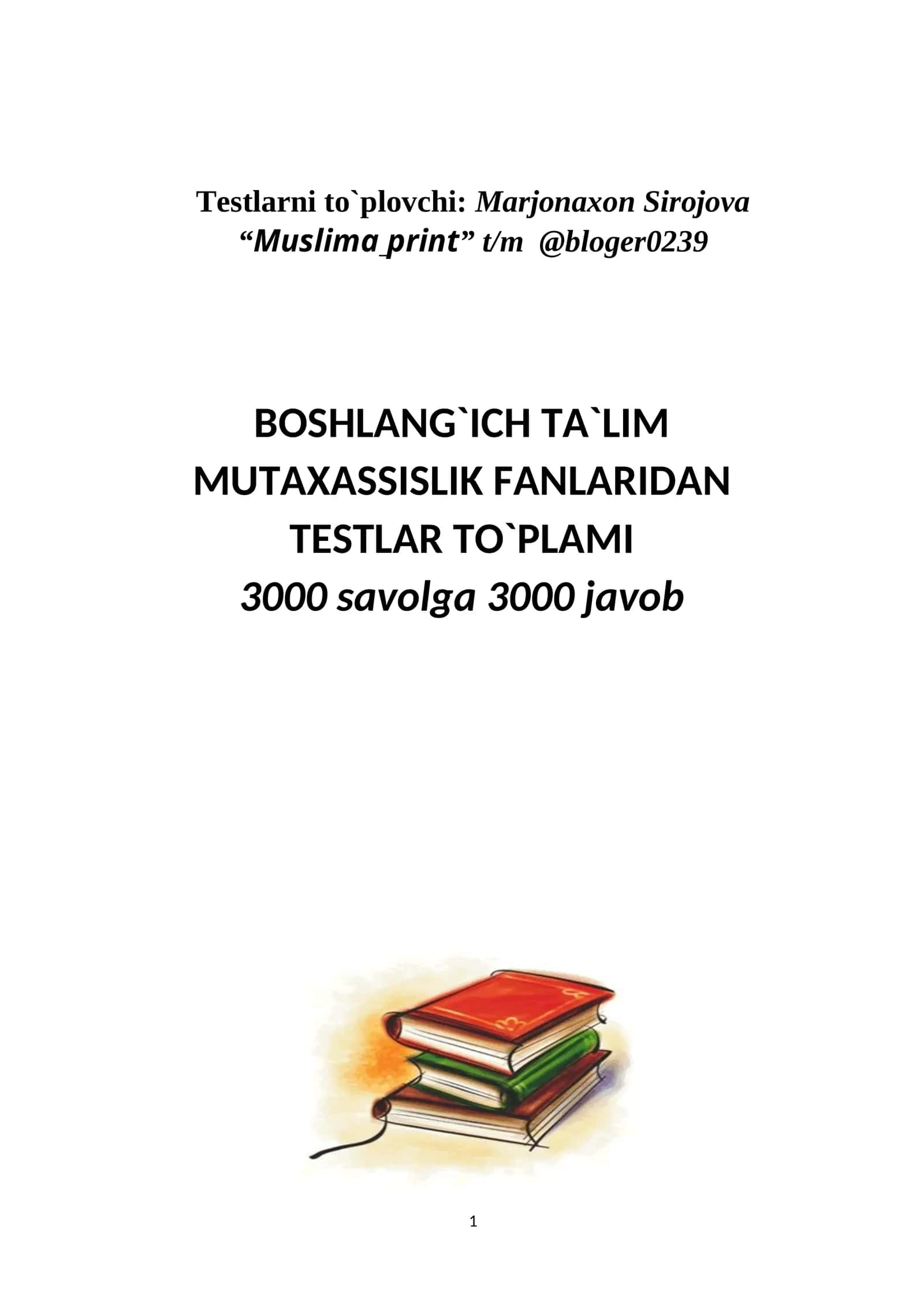 Boshlang`ich ta`lim fanlari bo`yicha testlar to`plami