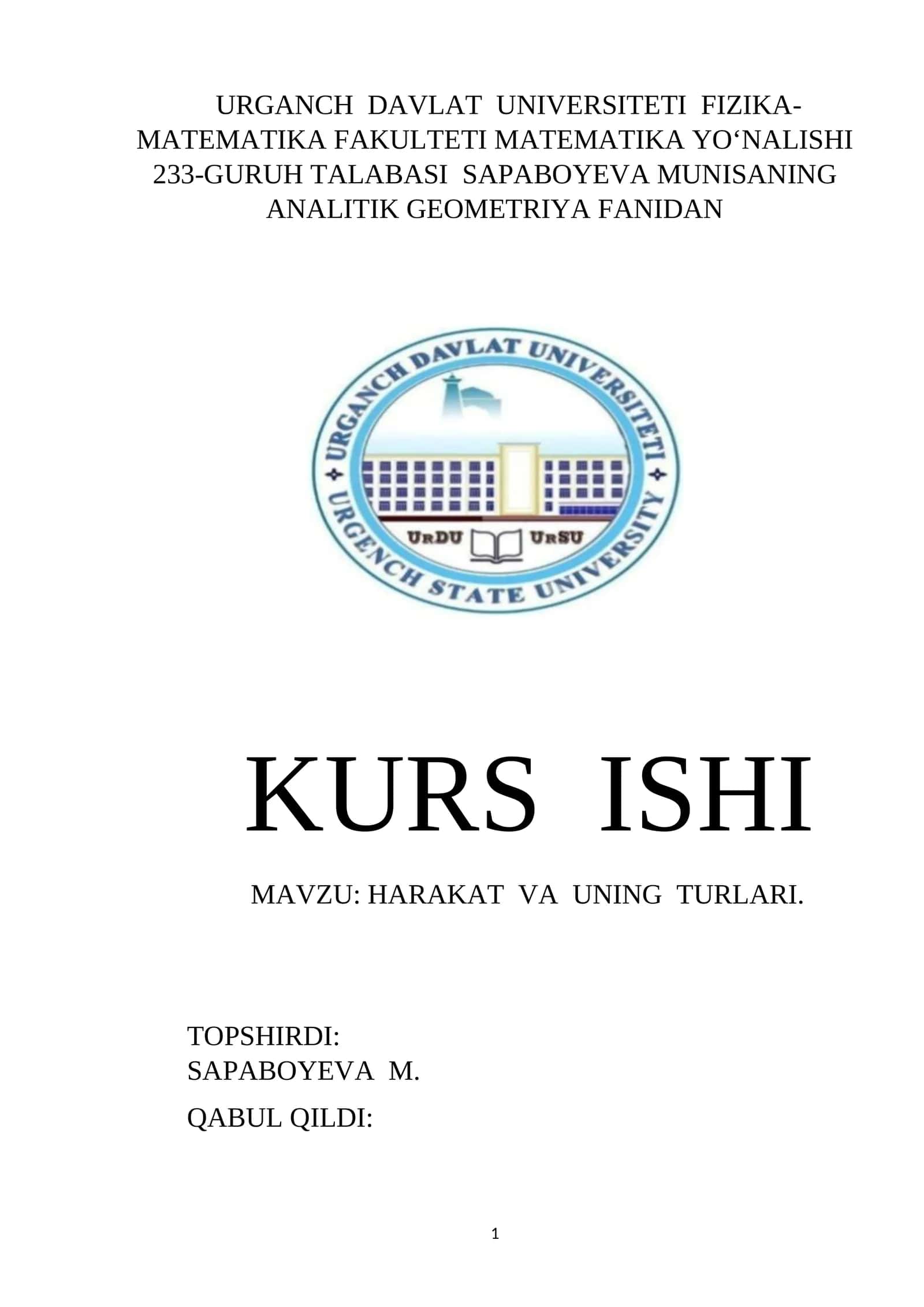 HARAKAT VA UNING TURLARI