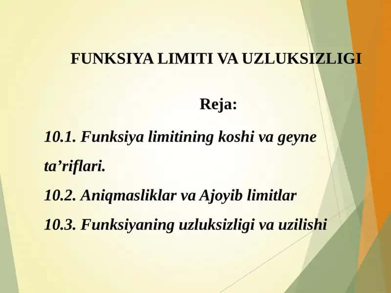 FUNKSIYA LIMITI VA UZLUKSIZLIGI