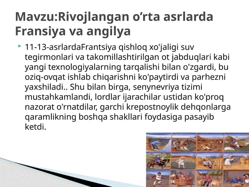 Rivojlanish o‘rta asrlarda Fransiya va Angliya