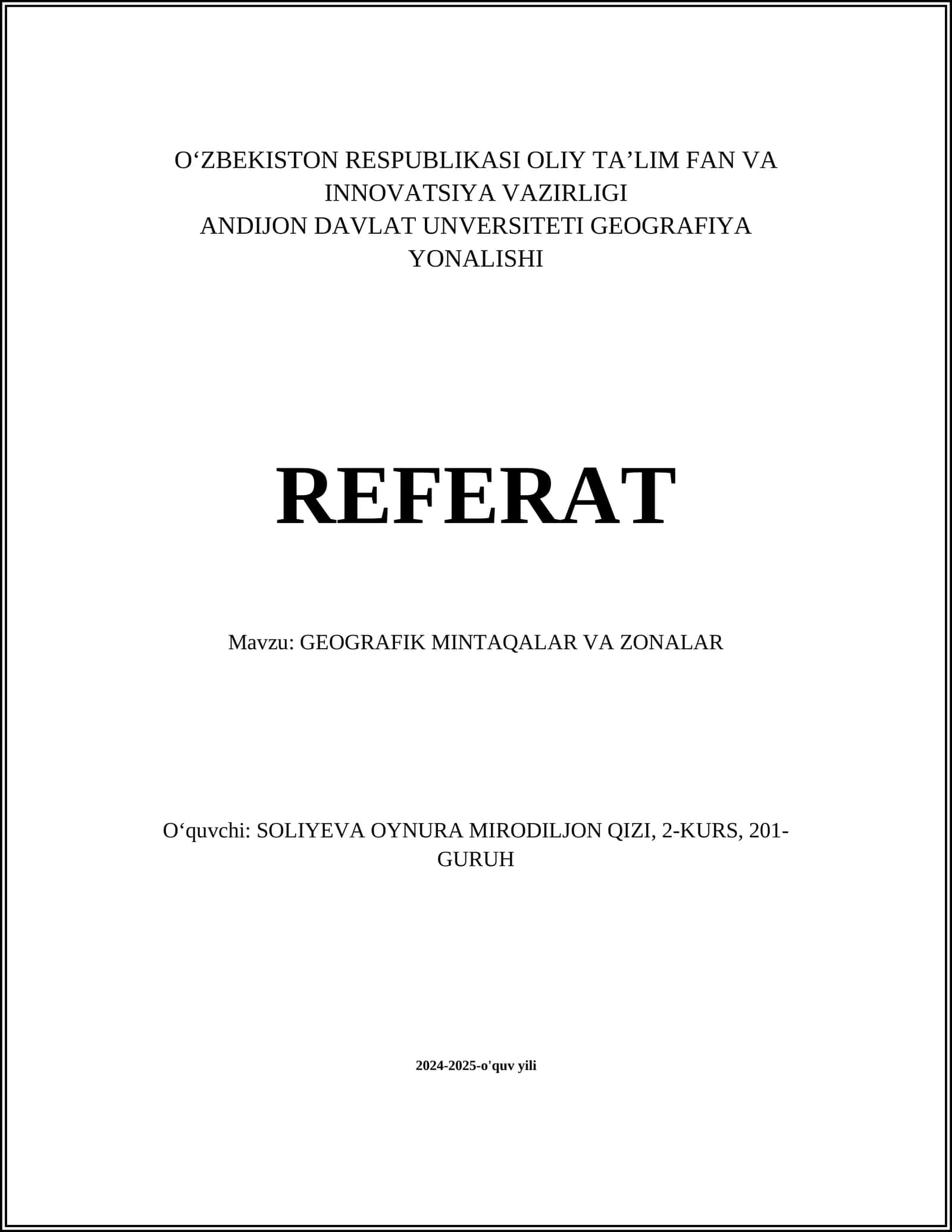 GEOGRAFIK MINTAQALAR VA ZONALAR