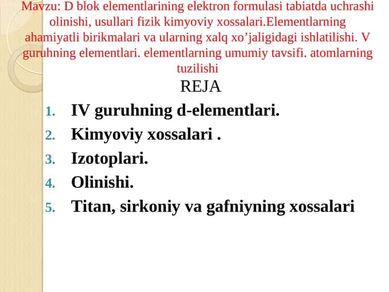 IV guruhning d-elementlari
