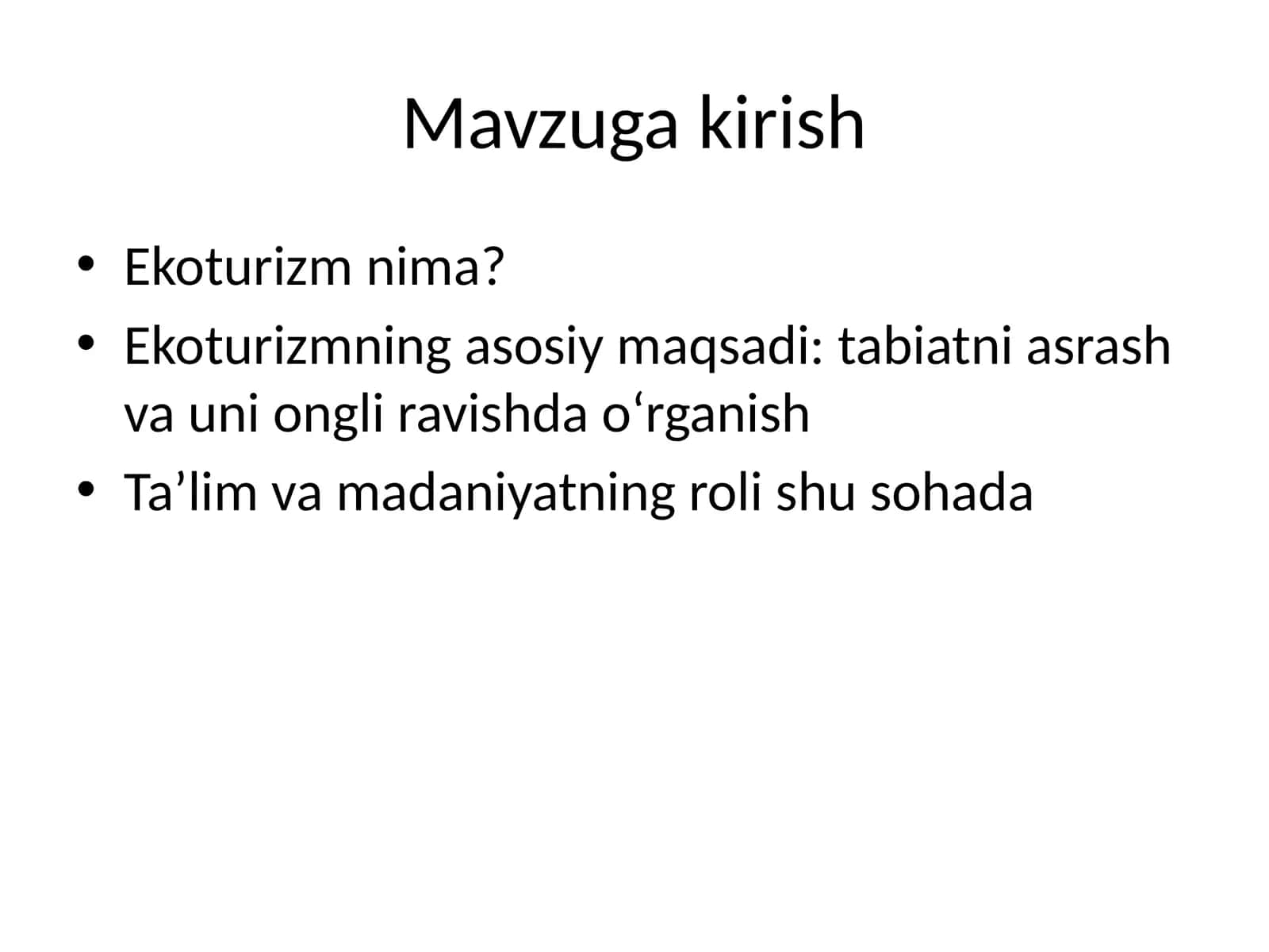Ekologik turizm haqida ma’lumotlar