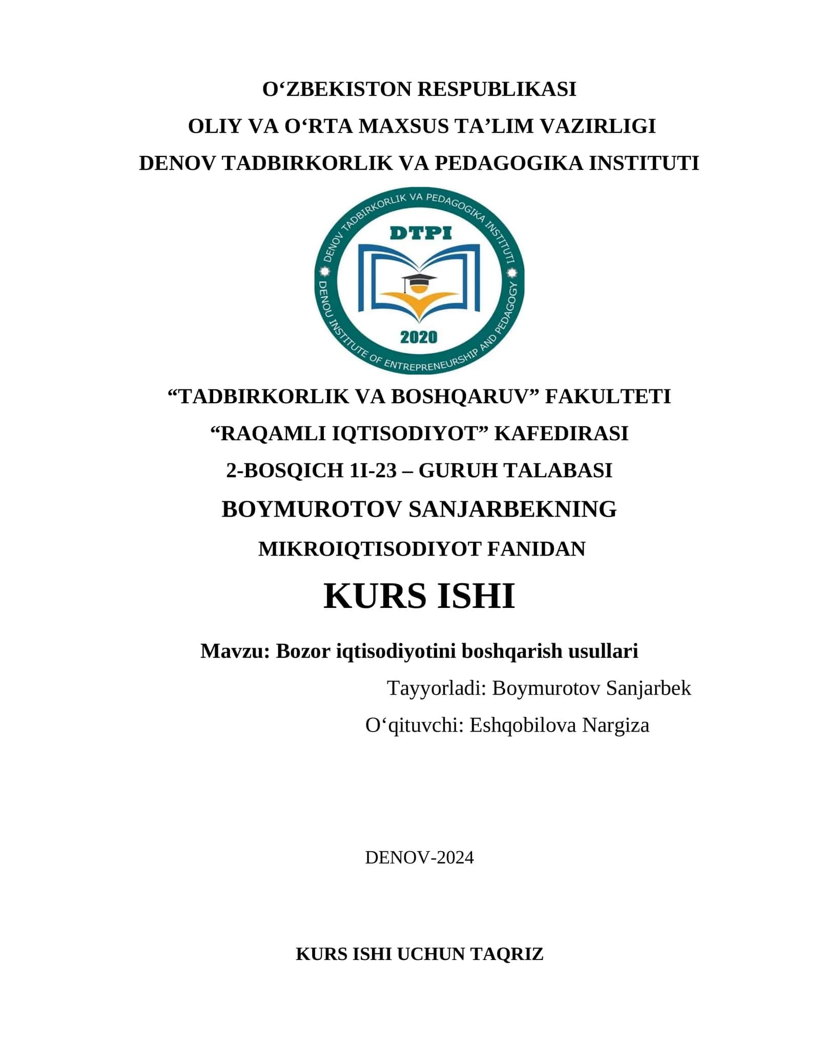 Bozor iqtisodiyotini boshqarish usullari
