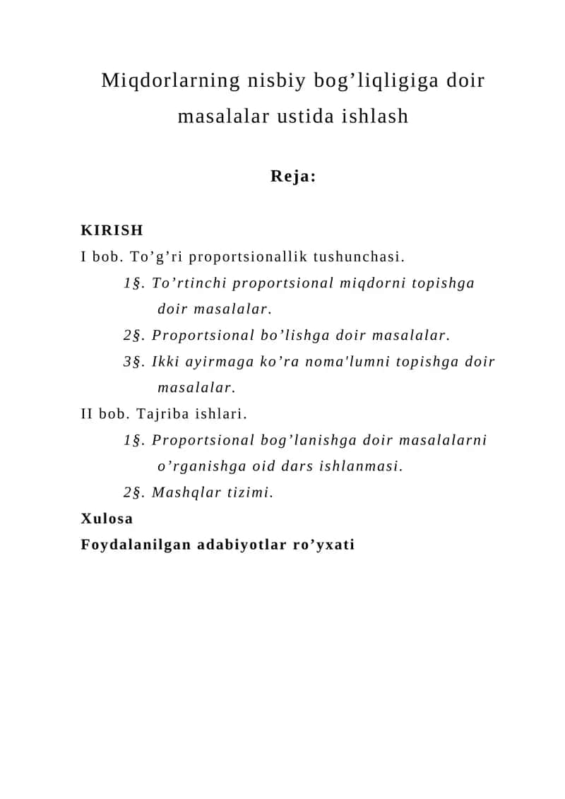 Miqdorlarning nisbiy bog’liqligiga doir masalalar